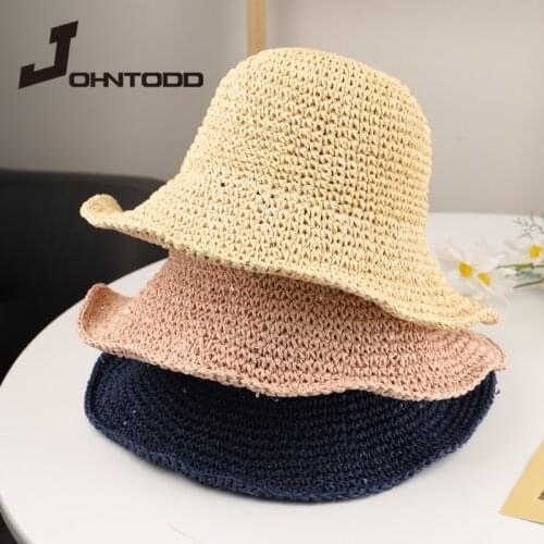 2021 Summer Autumn Hats for Women Solid Color Hat Hand-made Straw Hat Wide Brim Ladies Outdoor Sun Protection Beach Straw Hat