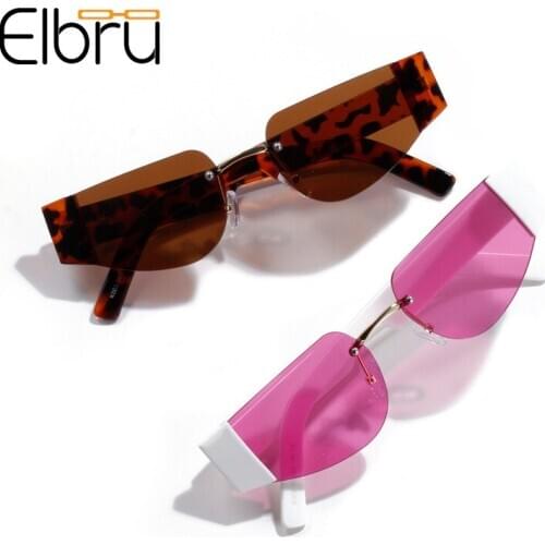 Elbru Cat Eye Sunglasses Women Fashion Frameless Retro Color Sunglasses Luxury Eyeglasses For Women/Men Eyewear Gafas De Sol