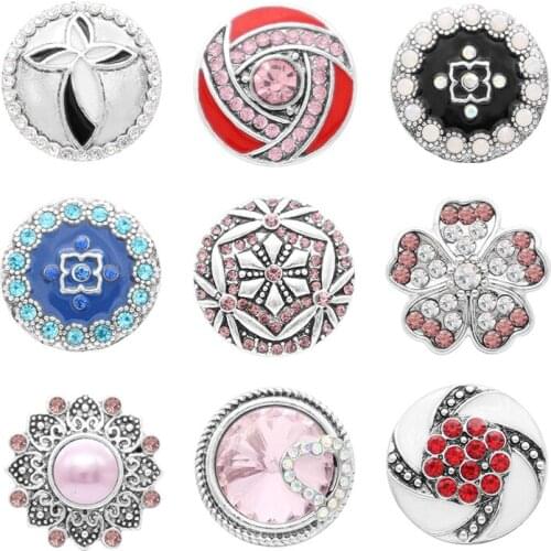 Rhinestone Flower 20mm Metal snap button jewelry DIY bracelet KD1065