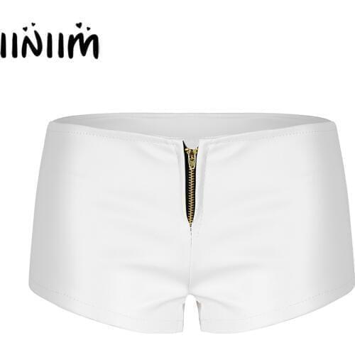 Iiniim Womens Wetlook Punk Sexy Shorts Zipper Booty Shorts Drawstring Mini Shorts Night Clubwear Adult Pole Dance Costumes