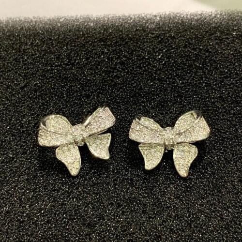 Cute romantic daily use cubic zircon bowknot stud earring fashion women jewelry trendy