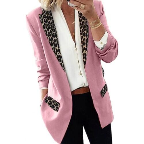 Women Lapel Leopard Patchwork Blazer Long Sleeve Open Front Slim Coat Jacket For Business Wear Office Daily Life holiday