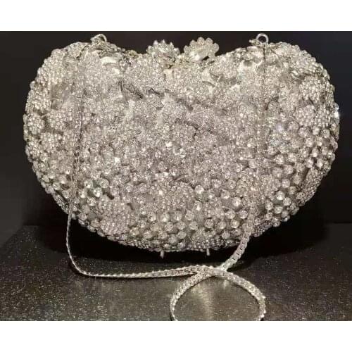 Female Silver Color Crystal Clutch Purse For Wedding New Fashion Women Diamond Handbag Rhinestone Evening Party Bridal Clutches