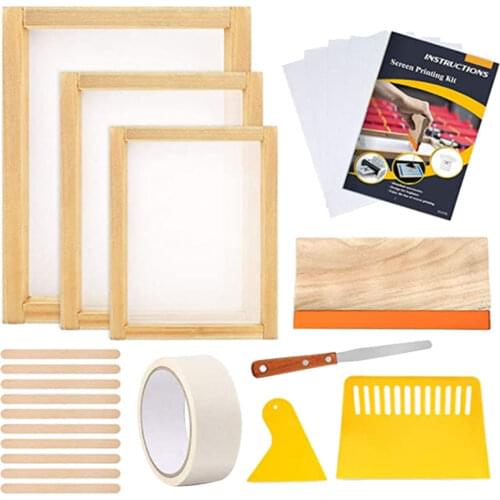 1 Set Silk Screen Printing Frame Starter Kit 110T Mesh Squeegee Scraper