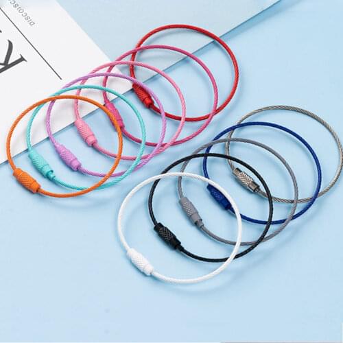 10Pcs 50mm,13 Colors Keychain Tag Rope Wire Rope Key Ring Stainless Steel Keyring Circle Accessories Jewelry Bracelet Bangle