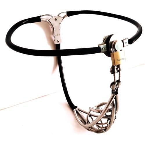2019 Newest Male Underwear Chastity Belt Adjustable Waist Dick Cage Metal Chastity Pants With Stool Hole Penis Cage For Man