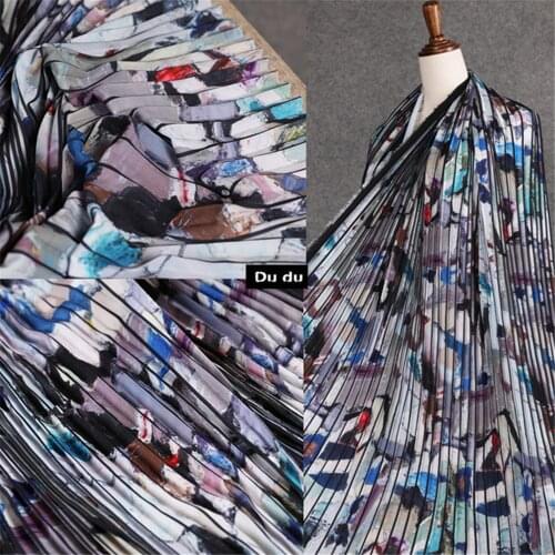 50*145cmCrushed Texture Clothing fabric Color Painting Pattern Stripe Hand piano Shape Pressure plait Skirt fabric DIY