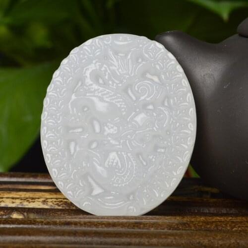 Afghan white yang xiao xiao long pendant necklace suet grade white yu male and female models Jixiang Long pendant