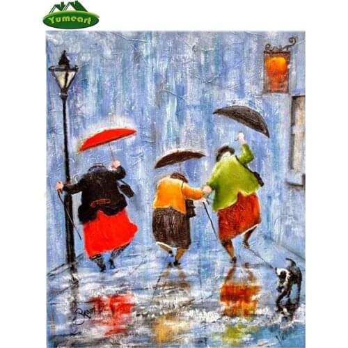 YUMEART Diy Diamond Painting Cross Stitch 5D Full Diamond Embroidery Rain Pedestrians Diamond Mosaic Kits Home Decoration