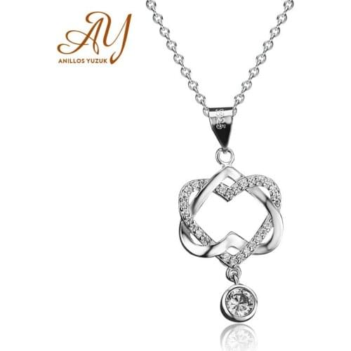 Anillos Yuzuk New Double Heart Pendant Necklaces For Woman 925 Sterling Silver Crystal Necklace With Chain Female Party Jewelry