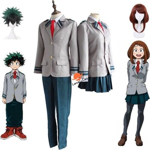 Anime My Hero Academia Cosplay Costume Midoriya Izuku Ochako Uraraka School Uniform Wig Top Skirt Tie Halloween Christmas Party