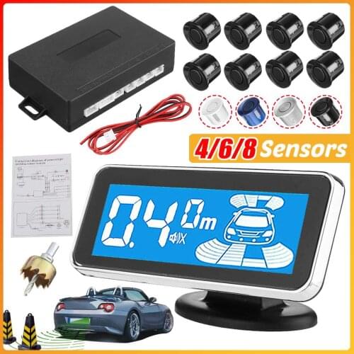 Car Parking Sensor Back Reverse LCD Digital Screen Sound Alarm Probes Parktronic System Front Voice Buzzer 4/6/8 Radars 8 Sensor
