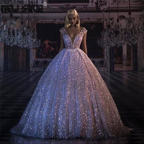 Ball Gown Dubai Glitter Evening Dresses Long New Arrival Saudi Arabia Aibye Prom Gowns Vestido De Festa Party Gowns Kaftans 2019