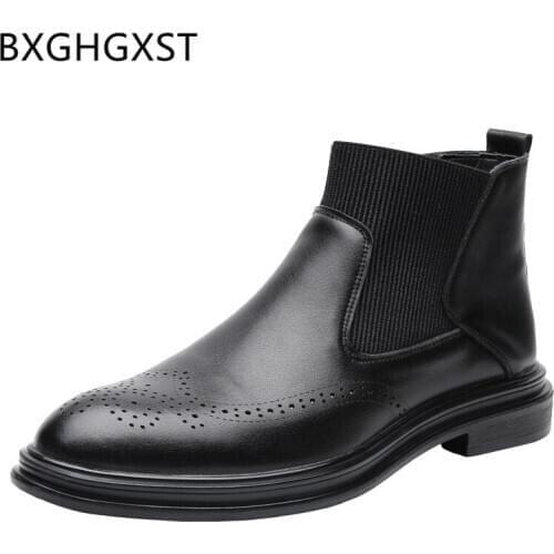 Chelsea boots men brand shoes black brogue shoes men boots genuine leather Coiffeur ankle mens dress boots 2020 italian shoes