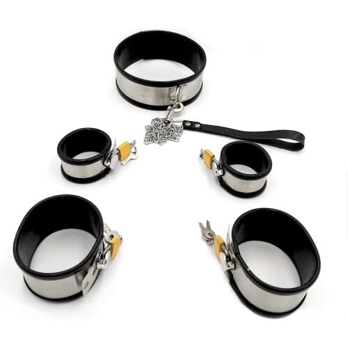 Black handcuffs, cuffs, collar, stainless steel, silicone rubber, black, size customizable
