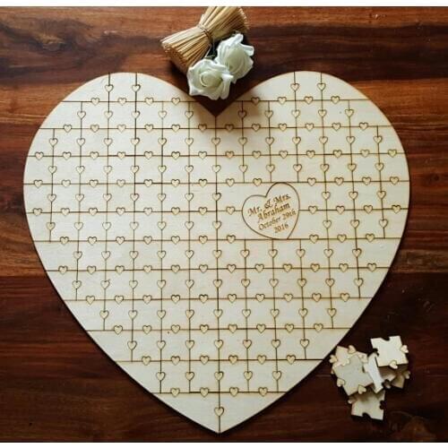 Custom rustic Jigsaw Heart Shape wedding day guest books Alternative hearts Wooden guestbooks Reception party favors