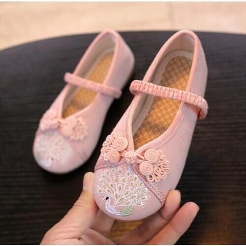 Children classic embroidered shoes Chinese style girls cloth shoes spring/autumn kids girls fashion hanfu shoes canvas sneaker