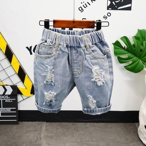 Childrens shorts 2020 summer new products boys wild hole brushed shorts small wrinkled chrysanthemum kids denim shorts