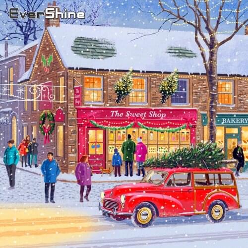 EverShine 5D Diamond Painting Landscape Needlework Diamond Embroidery Christmas Tree Mosaic Art Kits Sale Winter Handmade Hobby