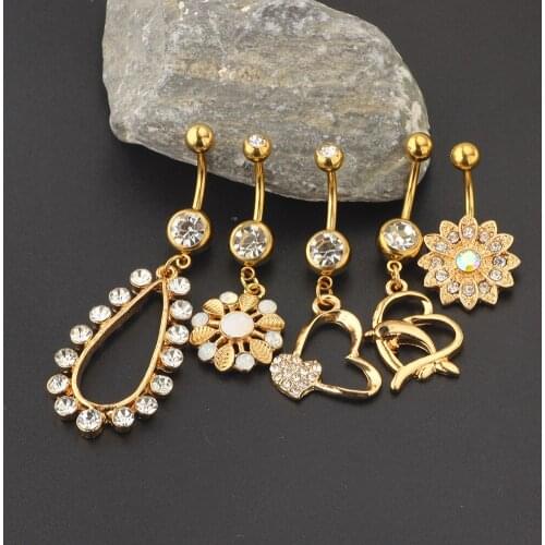 Fanpeijy 14G Dangle Belly Button Rings for Women Girl 316L Surgical Steel Curved Navel Barbell Tragus Body Jewelry Piercing 5pcs