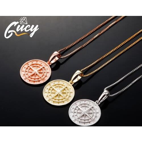 GUCY 925 Sterling Silver Compass Pendant Bling Iced Out Cubic Zircon PendantNecklace Fashion Charm For Gift