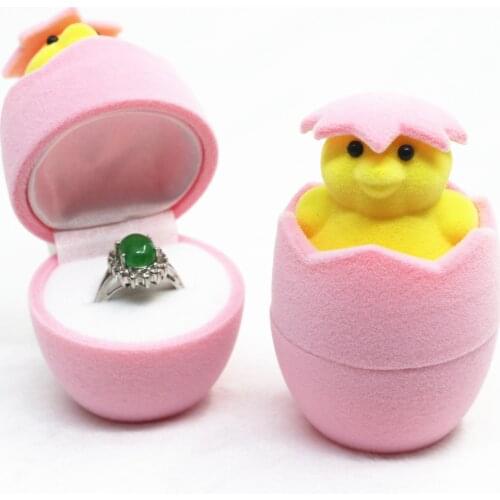 HOSENG 10Pcs Pink Romantic Cute Little Yellow Chicken Ring Box Anniversary Jewelry Creative Packaging Velvet Case HS_237