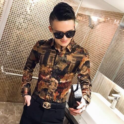 And American wind of new fund of 2019 autumn outfit society the new handsome men long sleeve shirt C113 P58 - flower