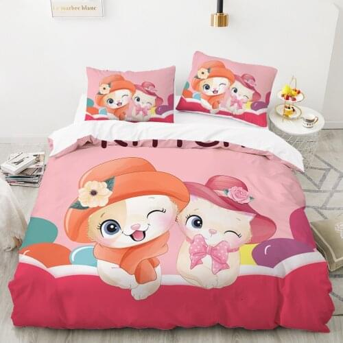 Comforter bedding sets Child duvet cover bed linen 2 sp For Kids Baby Cartoon Bedding For home Cat Lovely Bed Set 140*200