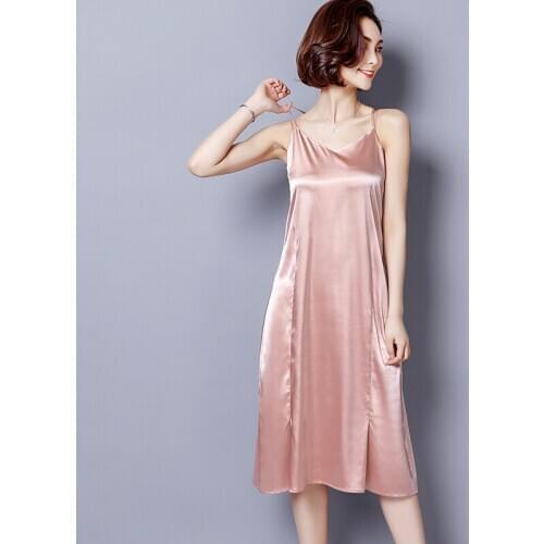 Summer women dress sexy sleeveless suspenders backless satin silk dress casual long V-Neck home night Sleep dress
