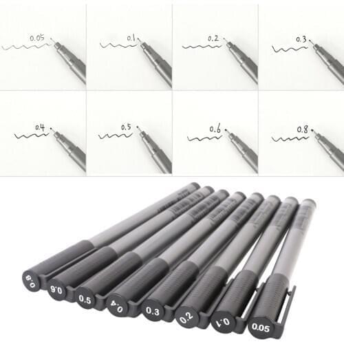 1/8X Black Fine Line Pen Waterproof Writing Marker Sketching Art Pens 0.05-0.8mm JUN-28A