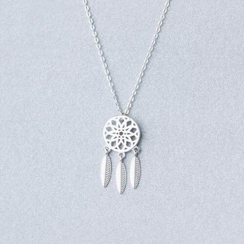 MloveAcc Dream Catcher Feather 925 Sterling Silver Pendant Necklaces for Women Fashion Dreamcatcher Necklace Girl Jewelry Gifts