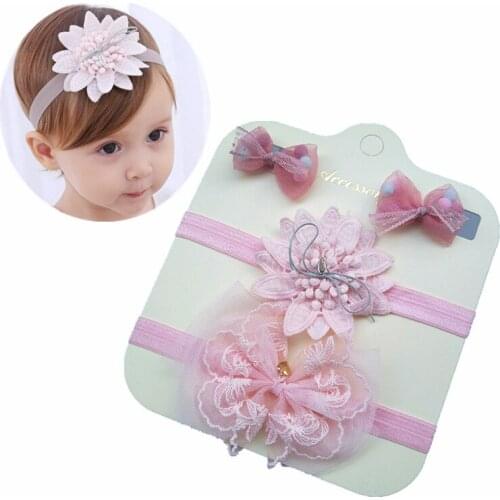 Fashion 4pcs/set Child Lace Floral Pearl Headband Infant Bows Hair Clip Kids Headband Toddler Birthday Gifts Photo Props