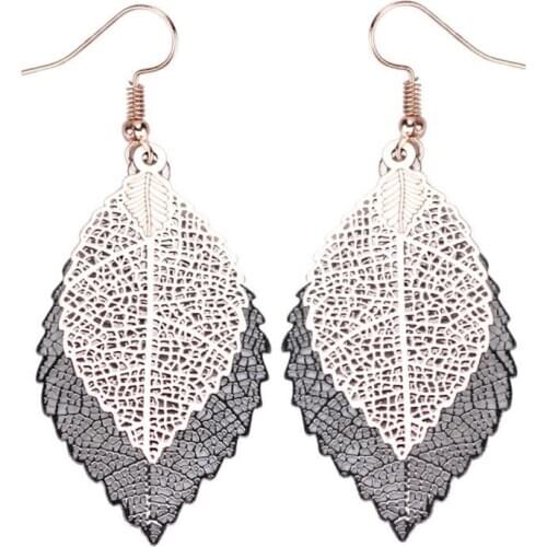 Fashion Luxury Boho Double Color Leaf Dangle Earrings Vintage Leaves Long Tassels Drop Earring For Women Jewelry Personality