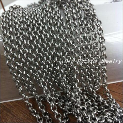 5M/10M 3.5/4.7/6/8mm Width In Bulk Factory Fashion Jewelry 316L Stainless Steel Round Rolo Silver Color Chains Necklaces