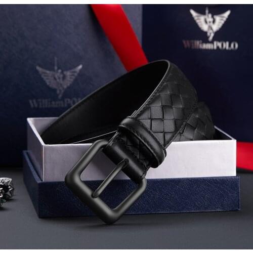 Genuine Leather Men belt Weave Metal buckle With holes Luxury brand design Fashion casual waistband Top quality cowskin 2021