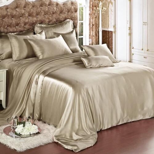 100% Mulberry Silk 19mm Seamless Champagne Beige Pink Purple Colors King size Sheet Duvet Cover 4 pieces Set Customize MS03