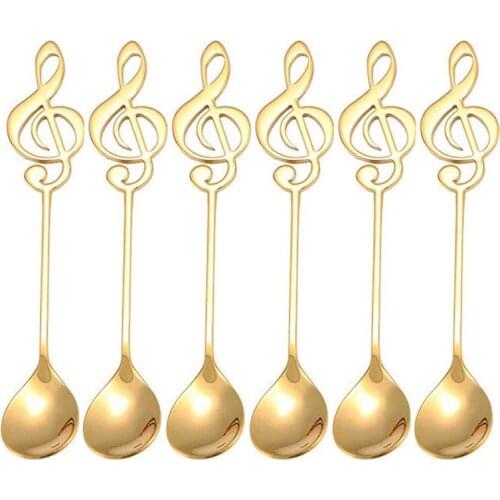 6PCS Music Teaspoon Set Stainless Steel Small Espresso Spoon Mixing Mixed Decorative Beverage Spoon