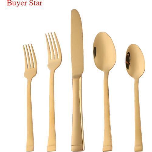 5 piece Luxury Gold Flatware 18/8 Stainless Steel European Cutlery Set Silverware Knife Golden Spoon Fork Teaspoon Dinnerware