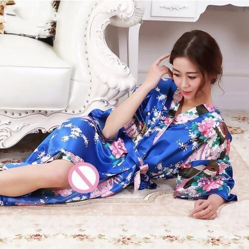 Lace Up Ladys Japanese Traditional Costumes Kimono Dress Yukata Sexy Nightgown Sleepwear Loose Woman Cardigan Dress Silk Robe