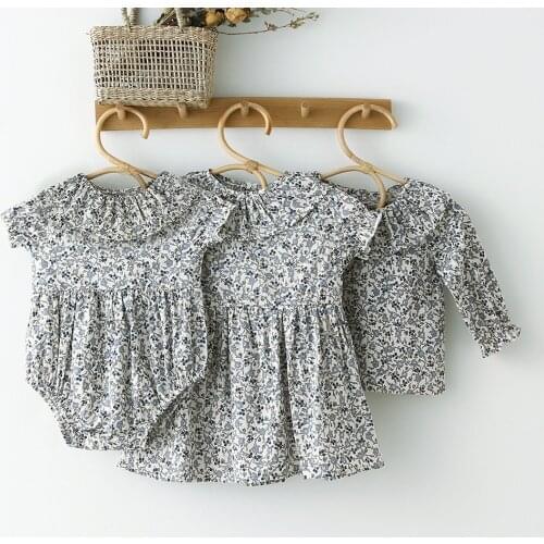 Toddler Baby Girls Dresses Summer Kids Clothing Blue Floral Cotton Vintage Children Dress Summer Princess Dresses for Girls