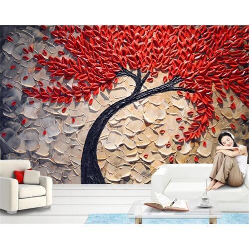 Beibehang Custom 3D Wallpaper Red Fortune Tree Oil Painting Stereo Knife pen Background Wall Photo Wallpaper papel de parede