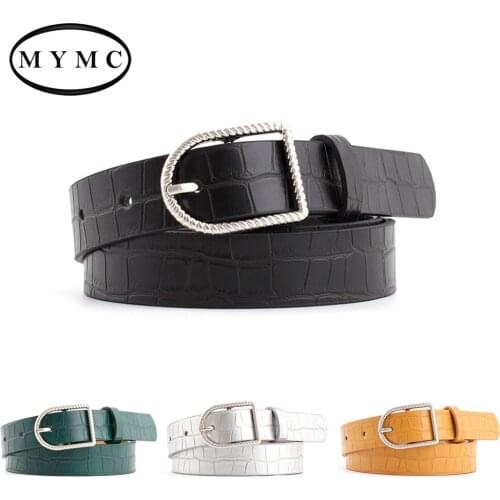 MYMC New Ladies Belt Wild Retro Crocodile Pattern Fashion Personality Metal Buckle Womens Belt