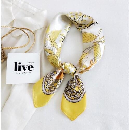 Summer Women Multifunction Polyester Silk Scarf Charming Leaves Printing Satin Square Wraps Ladies Scarves Hijab 2021 New