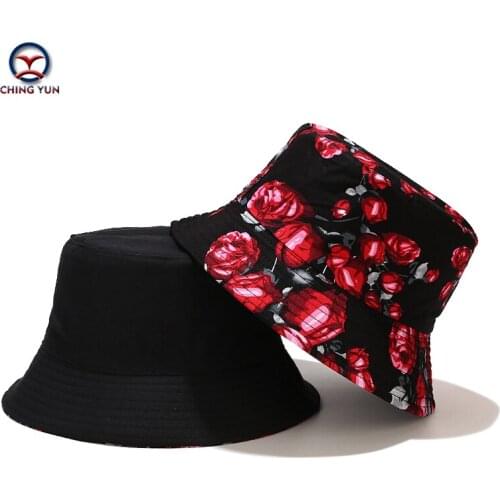 New Hat spring and summer fashion Rose flower double-sided wear Leisure beach fisherman hat men and women outdoors sunshade hats