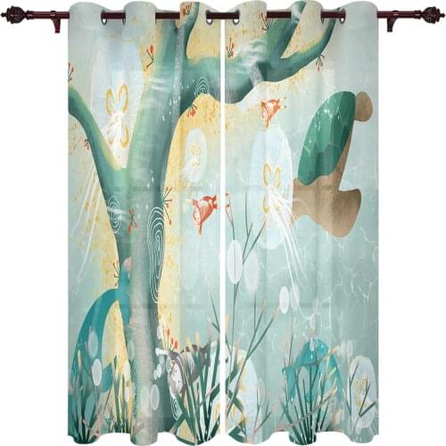Tree Tortoise Jellyfish Fish Valance Window Curtains For Living Room Bedroom Kitchen Home Luxury Youth Room Treatment Curtains