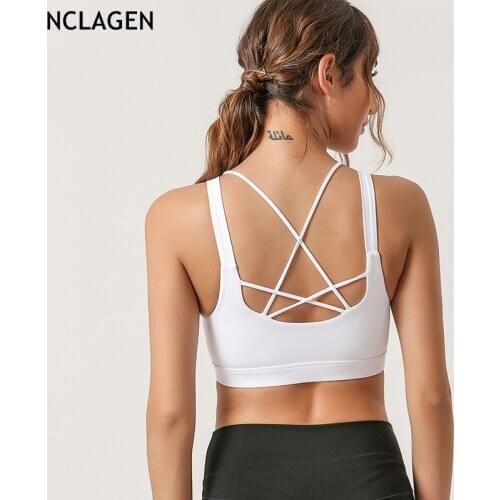 Sports Bra Top Push Up High Impact Support Gym Training Solid Yoga Underwear Bra Workout Fitness Vest Running Tank Tops NCLAGEN