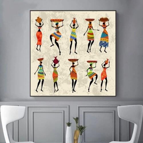 Vintage African Art Dancing Woman Oil Painting on Canvas Wall Art Posters Prints Wall Picture for Living Room Home Cuadros Decor