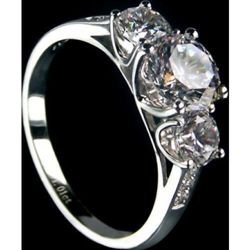 Vintage Three Stones 1.7CT Moissanite Woman Wedding Ring Solid 18K White Gold AU750 Lady Love Best Birthday Jewelry Gift