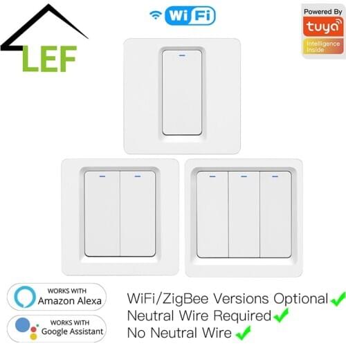 WiFi Smart Push Button Switch Neutral Wire Required Smart Life Tuya APP Alexa Google Home Voice Control 1/2/3 Gang EU UK New