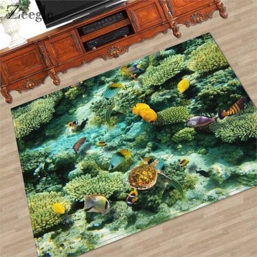 Zeegle 3D Underwater World Carpet for Living Room Mats Non-sliding Carpet Mats Home Decor Corridor Rug